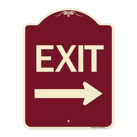 Signmission Designer Series Exit W/ Right Arrow, Burgundy Heavy-Gauge Aluminum Sign, 18" L, 24" H, BU-1824-24552 A-DES-BU-1824-24552